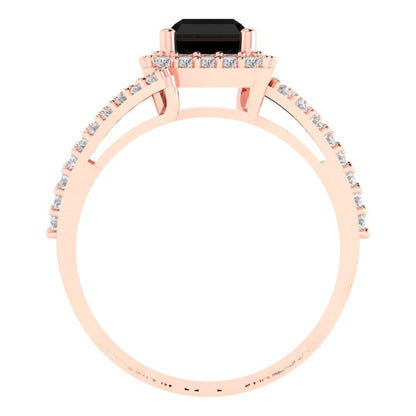 1.935 cttw Natural Onyx Solitaire with Zirconia Simulated Diamond Accents Engagement Ring - Solid Gold (Emerald Cut,7.5x5.5mm)