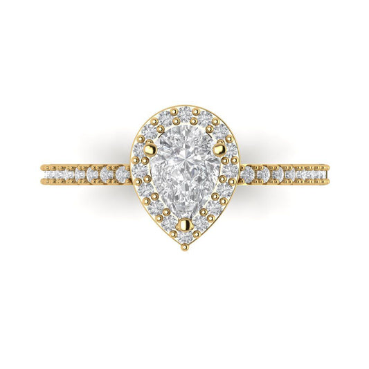 0.755 cttw Zirconia Simulated Diamond Solitaire with Zirconia Simulated Diamond Accents Engagement Ring - Solid Yellow Gold (VVS1, Pear Cut,7x5mm )