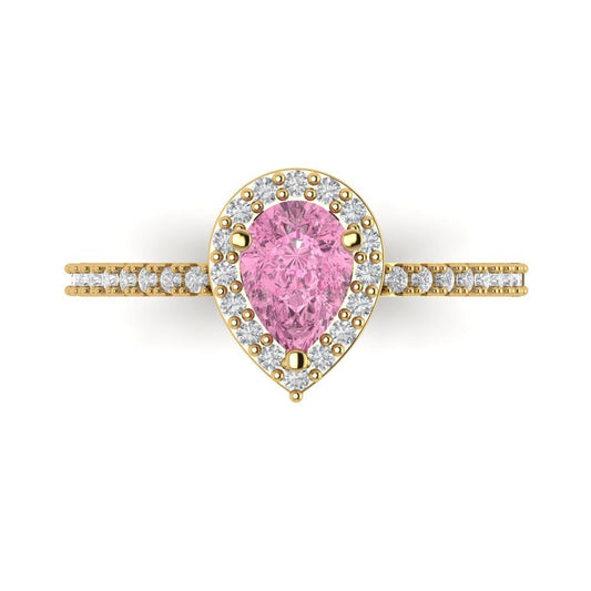 0.755 cttw Zirconia Simulated Pink Diamond Solitaire with Zirconia Simulated Diamond Accents Engagement Ring - Solid Yellow Gold (VVS1, Pear Cut,7x5mm )