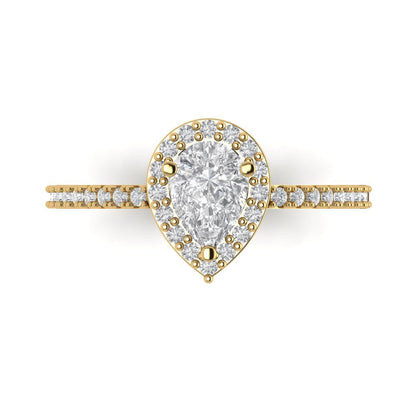 0.755 cttw White Sapphire Solitaire with Zirconia Simulated Diamond Accents Engagement Ring - Solid Gold (Pear Cut,7x5mm )