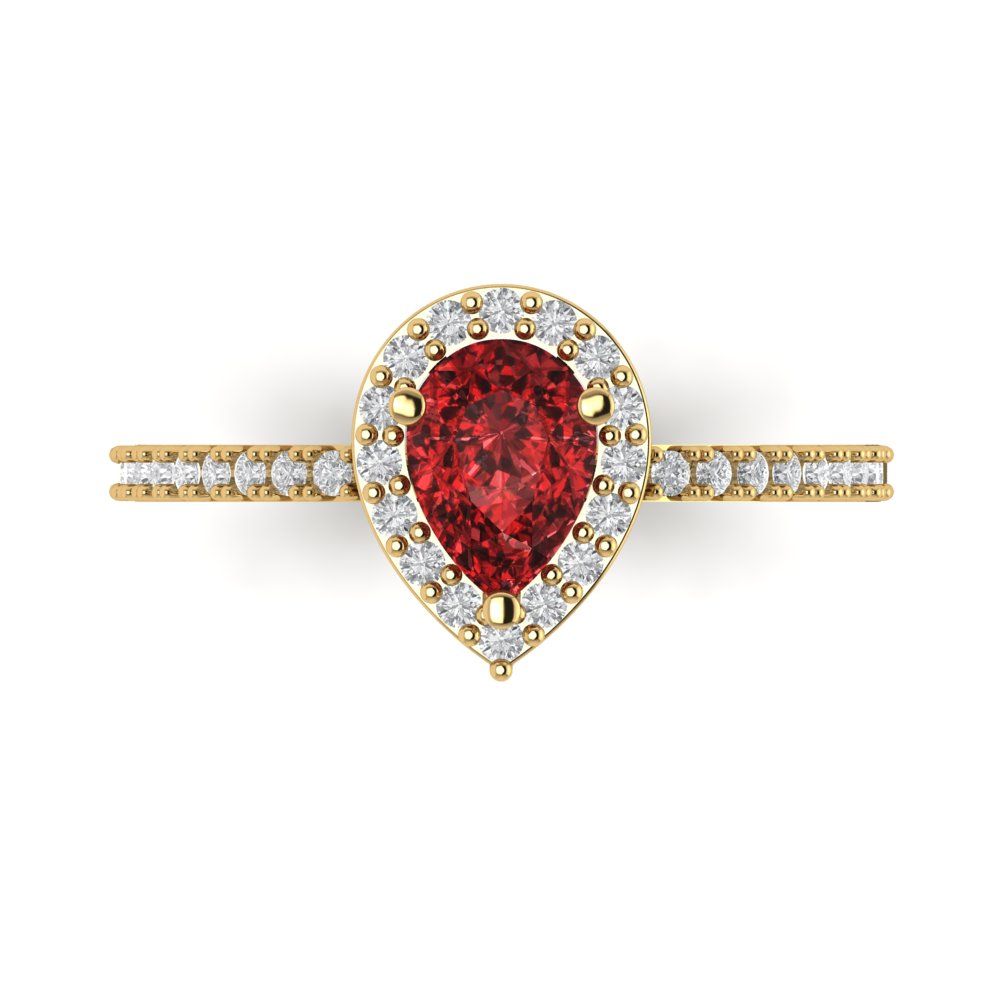 0.755 cttw Natural Garnet Solitaire with Zirconia Simulated Diamond Accents Engagement Ring - Solid Gold (Pear Cut,7x5mm )