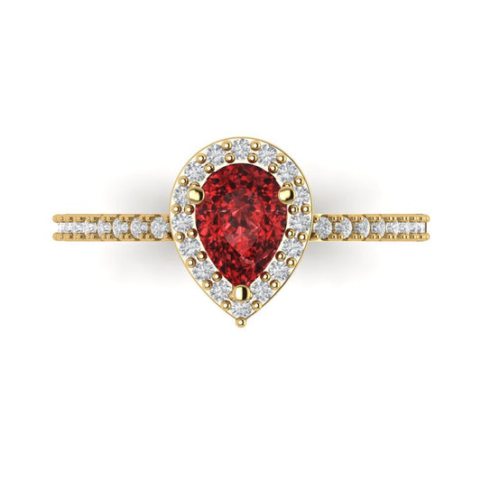 0.755 cttw Natural Garnet Solitaire with Zirconia Simulated Diamond Accents Engagement Ring - Solid Yellow Gold (VVS1, Pear Cut,7x5mm )