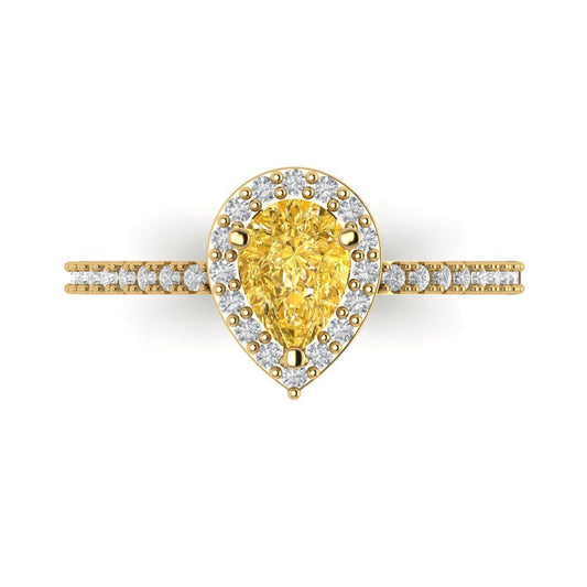0.755 cttw Zirconia Simulated Yellow Diamond Solitaire with Zirconia Simulated Diamond Accents Engagement Ring - Solid Yellow Gold (VVS1, Pear Cut,7x5mm )