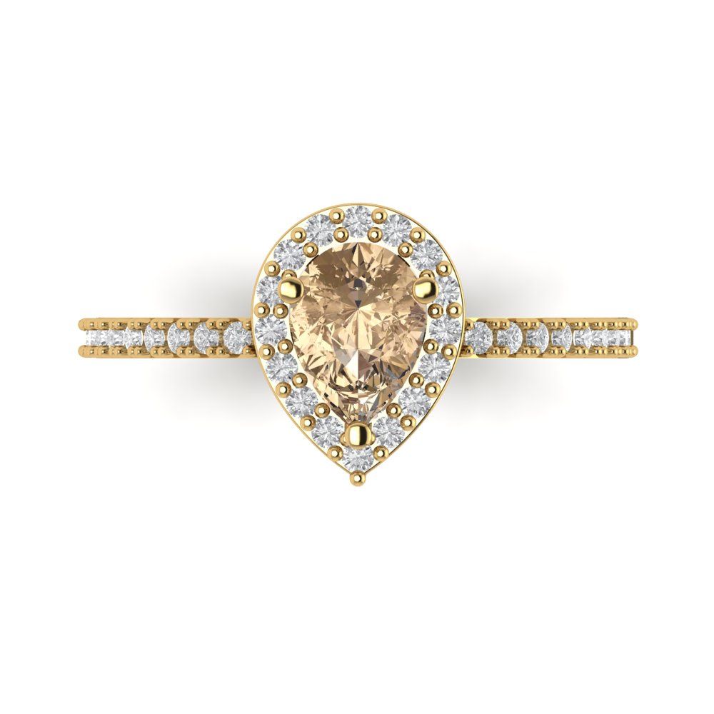 0.755 cttw Yellow Moissanite Solitaire with Zirconia Simulated Diamond Accents Engagement Ring - Solid Gold (Pear Cut,7x5mm )