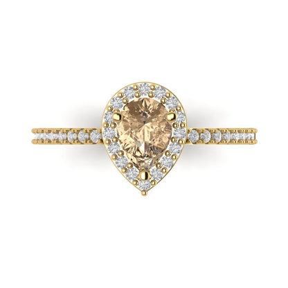 0.755 cttw Yellow Moissanite Solitaire with Zirconia Simulated Diamond Accents Engagement Ring - Solid Gold (Pear Cut,7x5mm )