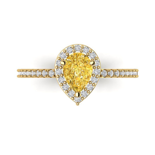 0.755 cttw Natural Citrine Solitaire with Zirconia Simulated Diamond Accents Engagement Ring - Solid Yellow Gold (VVS1, Pear Cut,7x5mm )
