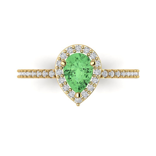 0.755 cttw Zirconia Simulated Green Diamond Solitaire with Zirconia Simulated Diamond Accents Engagement Ring - Solid Yellow Gold (VVS1, Pear Cut,7x5mm )