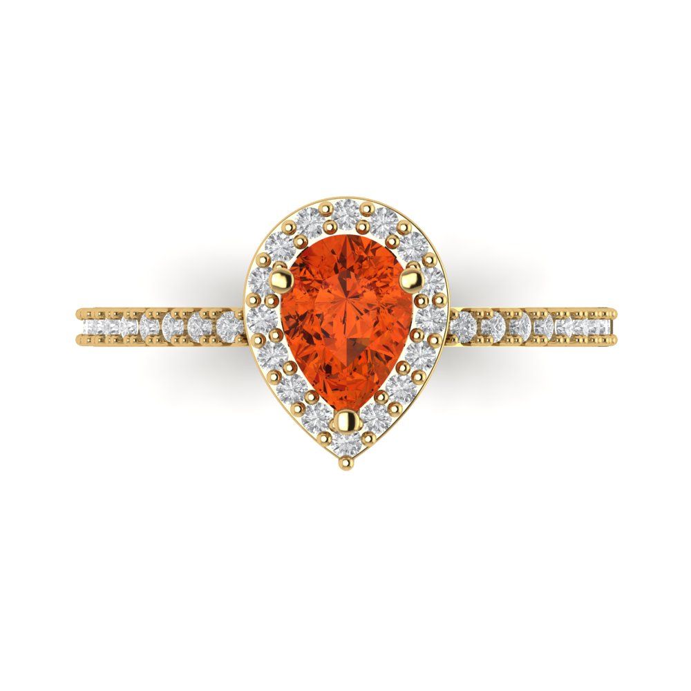 0.755 cttw Zirconia Simulated Red Diamond Solitaire with Zirconia Simulated Diamond Accents Engagement Ring - Solid Gold (VVS1, Pear Cut,7x5mm )