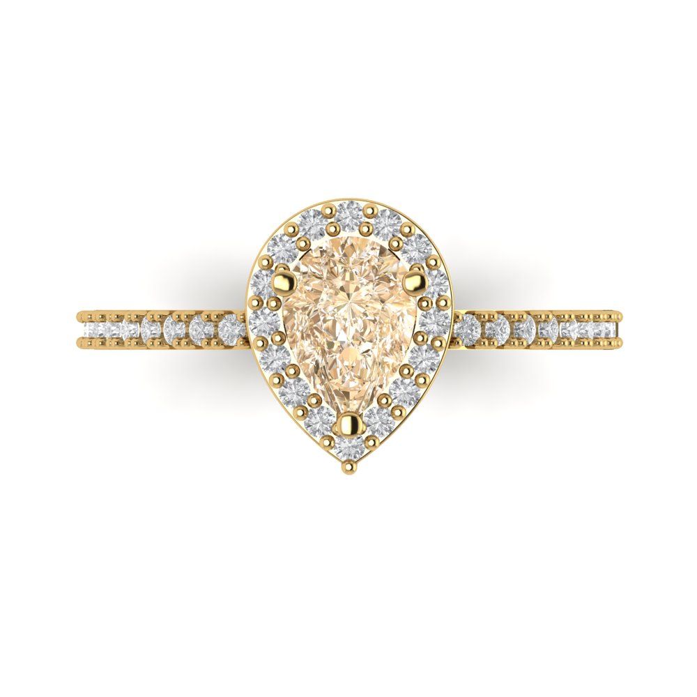 0.755 cttw Natural Morganite Solitaire with Zirconia Simulated Diamond Accents Engagement Ring - Solid Gold (Pear Cut,7x5mm )