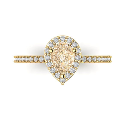 0.755 cttw Natural Morganite Solitaire with Zirconia Simulated Diamond Accents Engagement Ring - Solid Gold (Pear Cut,7x5mm )