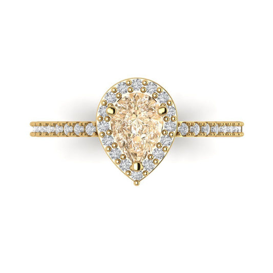 0.755 cttw Natural Morganite Solitaire with Zirconia Simulated Diamond Accents Engagement Ring - Solid Yellow Gold (VVS1, Pear Cut,7x5mm )