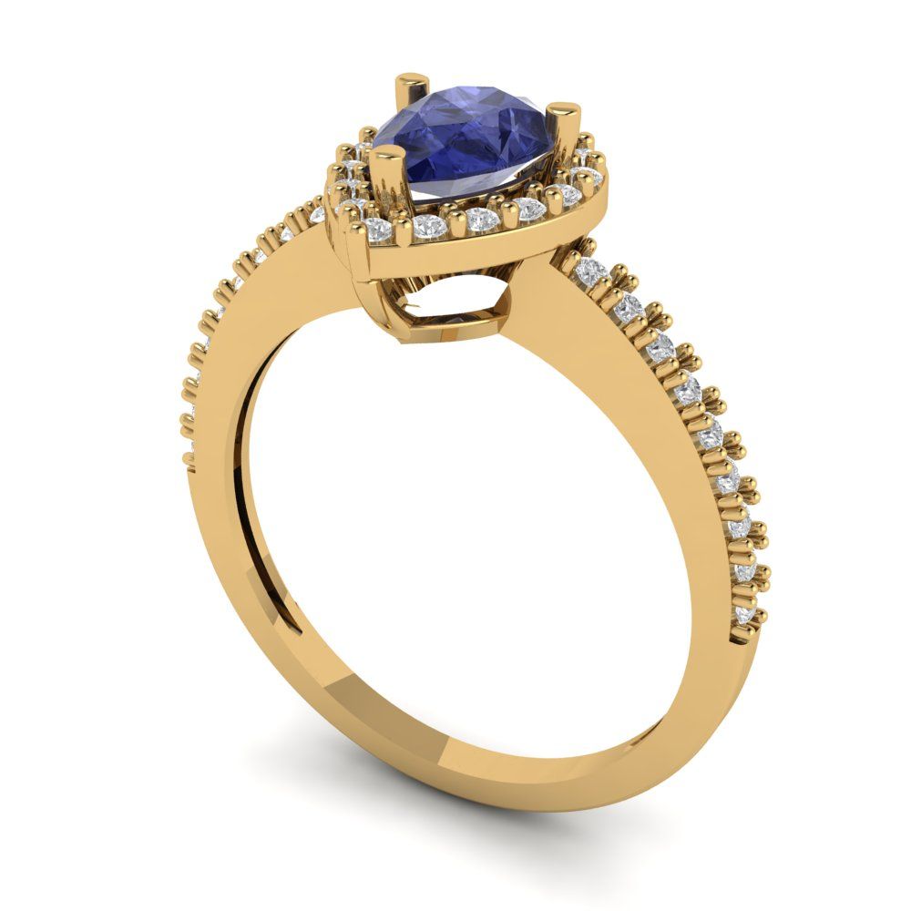 0.755 cttw Simulated Tanzanite Solitaire with Zirconia Simulated Diamond Accents Engagement Ring - Solid Gold (Pear Cut,7x5mm )
