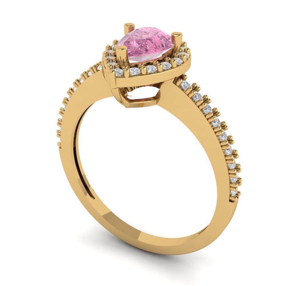 0.755 cttw Zirconia Simulated Pink Diamond Solitaire with Zirconia Simulated Diamond Accents Engagement Ring - Solid Gold (VVS1, Pear Cut,7x5mm )