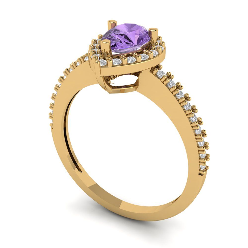 0.755 cttw Simulated Alexandrite Solitaire with Zirconia Simulated Diamond Accents Engagement Ring - Solid Gold (Pear Cut,7x5mm )