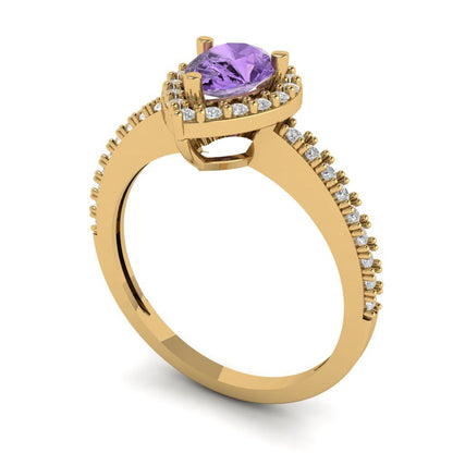 0.755 cttw Simulated Alexandrite Solitaire with Zirconia Simulated Diamond Accents Engagement Ring - Solid Gold (Pear Cut,7x5mm )