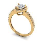 0.8 ct Brilliant Pear Cut Natural Diamond Stone Clarity SI1-2 Color G-H Yellow Gold Halo Solitaire with Accents Ring