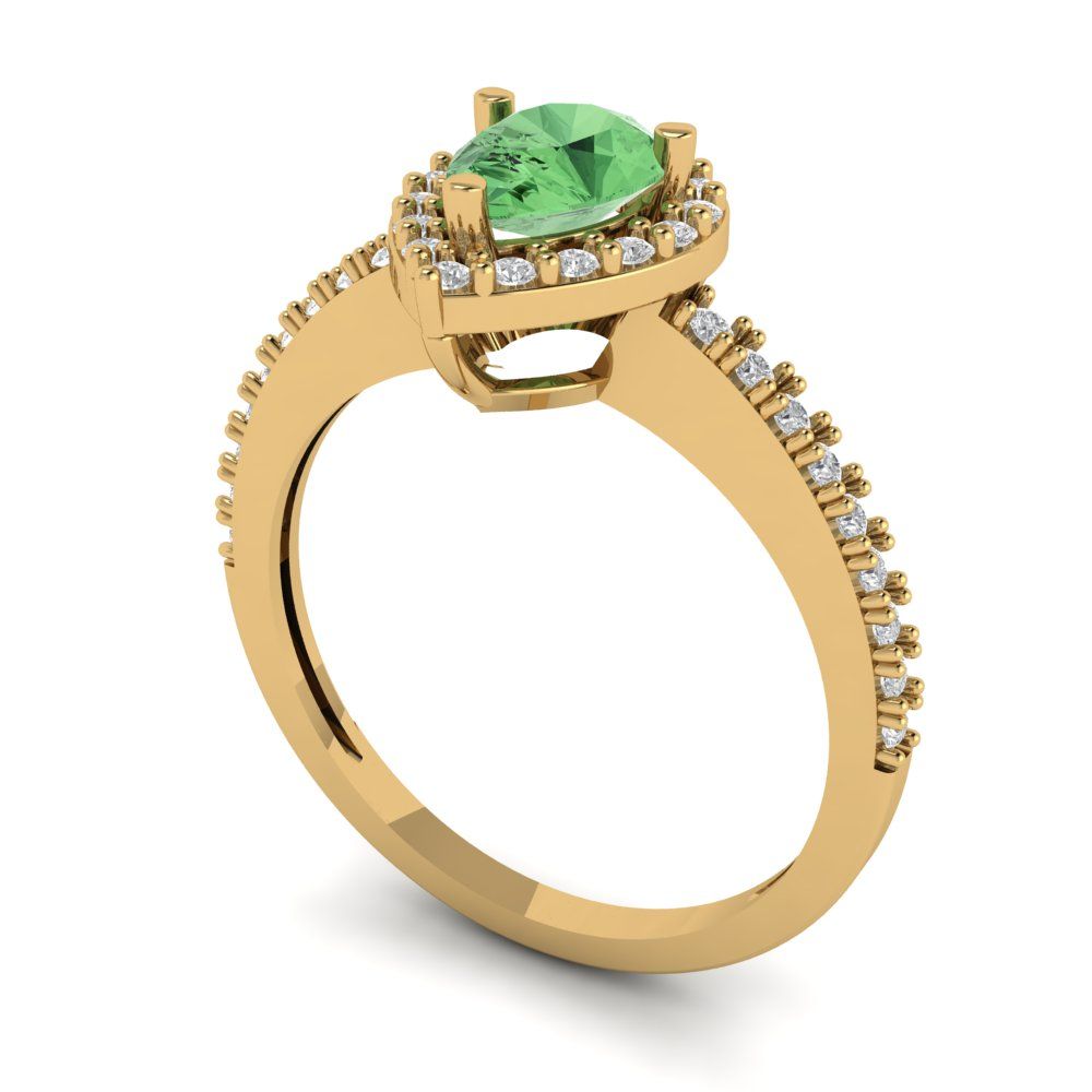 0.755 cttw Zirconia Simulated Green Diamond Solitaire with Zirconia Simulated Diamond Accents Engagement Ring - Solid Gold (VVS1, Pear Cut,7x5mm )