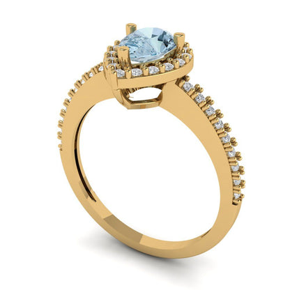 0.755 cttw Zirconia Simulated Blue Diamond Solitaire with Zirconia Simulated Diamond Accents Engagement Ring - Solid Gold (VVS1, Pear Cut,7x5mm )