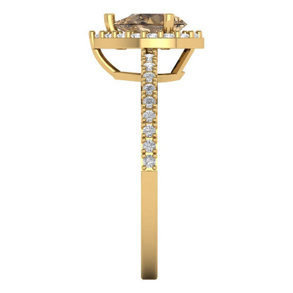 0.755 cttw Zirconia Simulated Champagne Diamond Solitaire with Zirconia Simulated Diamond Accents Engagement Ring - Solid Gold (VVS1, Pear Cut,7x5mm )