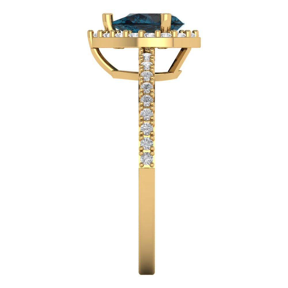 0.755 cttw Natural London Blue Topaz Solitaire with Zirconia Simulated Diamond Accents Engagement Ring - Solid Gold (Pear Cut,7x5mm )