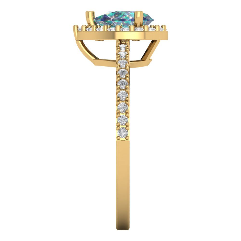 0.755 cttw Blue Moissanite Solitaire with Zirconia Simulated Diamond Accents Engagement Ring - Solid Gold (Pear Cut,7x5mm )