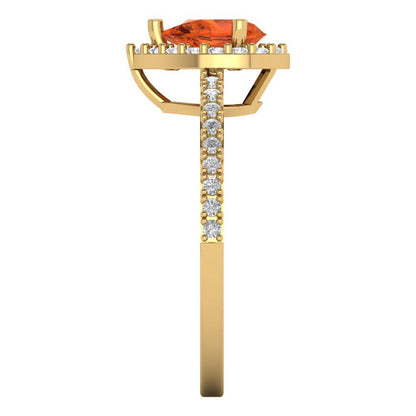 0.755 cttw Zirconia Simulated Red Diamond Solitaire with Zirconia Simulated Diamond Accents Engagement Ring - Solid Gold (VVS1, Pear Cut,7x5mm )