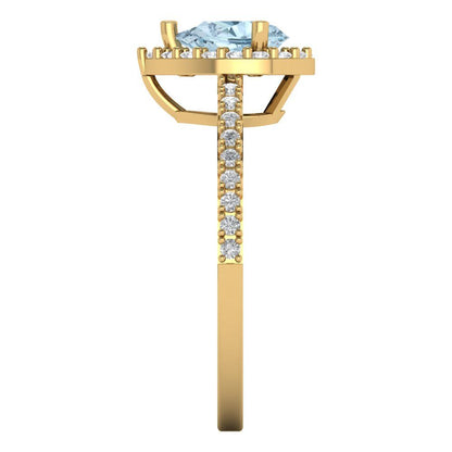 0.755 cttw Zirconia Simulated Blue Diamond Solitaire with Zirconia Simulated Diamond Accents Engagement Ring - Solid Gold (VVS1, Pear Cut,7x5mm )