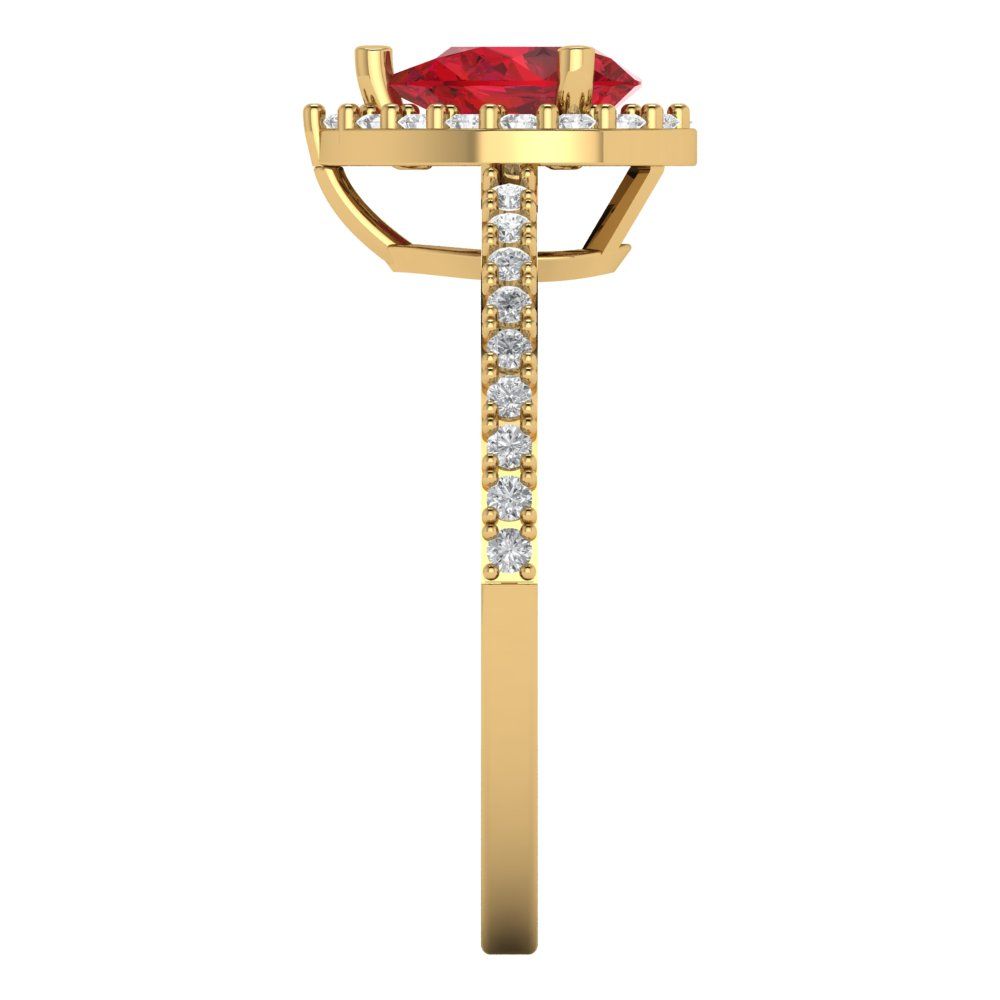 0.755 cttw Simulated Pink Tourmaline Solitaire with Zirconia Simulated Diamond Accents Engagement Ring - Solid Gold (Pear Cut,7x5mm )