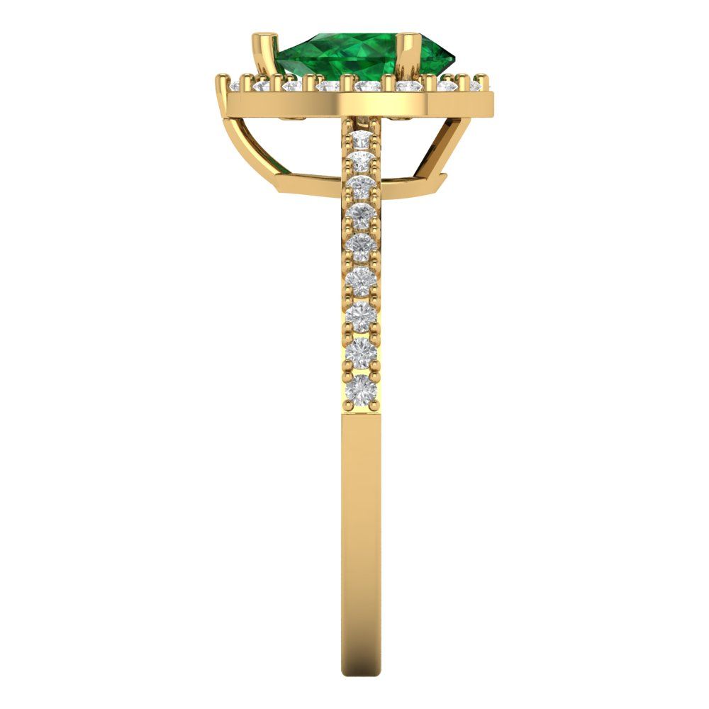 0.755 cttw Simulated Emerald Solitaire with Zirconia Simulated Diamond Accents Engagement Ring - Solid Gold (Pear Cut,7x5mm )