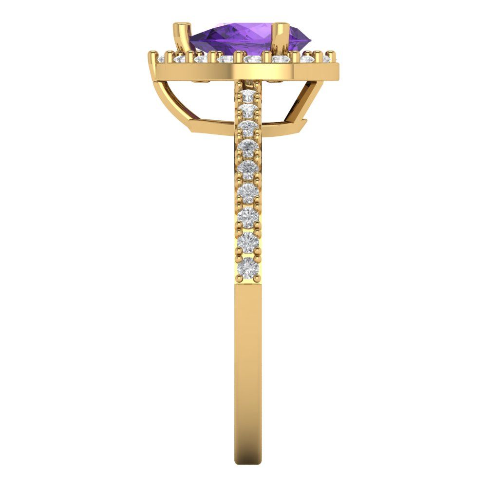 0.755 cttw Natural Amethyst Solitaire with Zirconia Simulated Diamond Accents Engagement Ring - Solid Gold (Pear Cut,7x5mm )