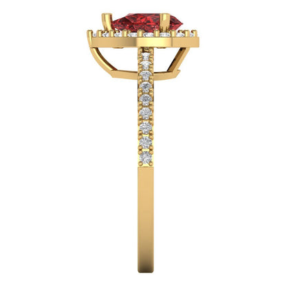 0.755 cttw Natural Garnet Solitaire with Zirconia Simulated Diamond Accents Engagement Ring - Solid Gold (Pear Cut,7x5mm )