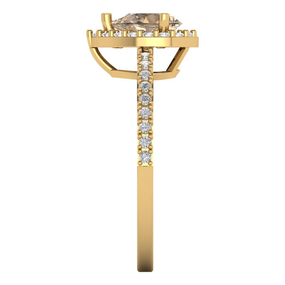 0.755 cttw Yellow Moissanite Solitaire with Zirconia Simulated Diamond Accents Engagement Ring - Solid Gold (Pear Cut,7x5mm )