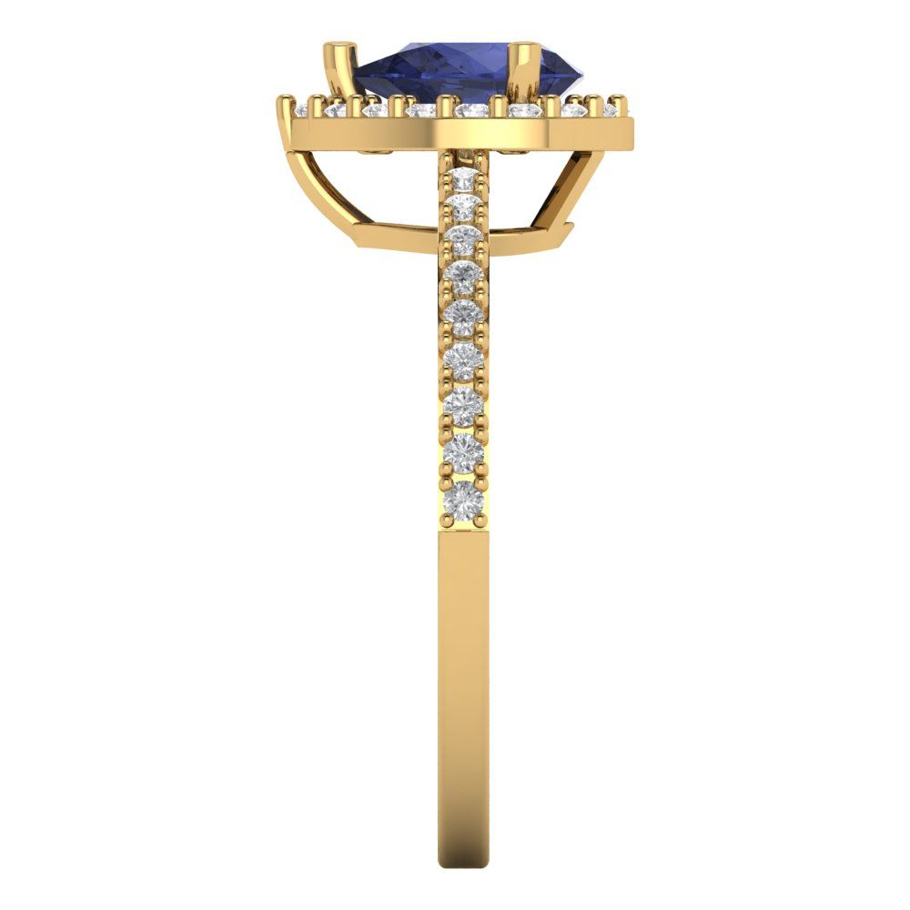 0.755 cttw Simulated Blue Sapphire Solitaire with Zirconia Simulated Diamond Accents Engagement Ring - Solid Gold (Pear Cut,7x5mm )