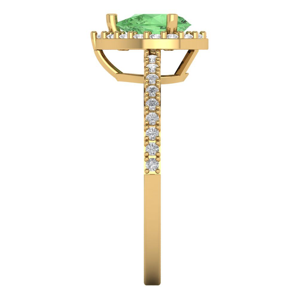 0.755 cttw Zirconia Simulated Green Diamond Solitaire with Zirconia Simulated Diamond Accents Engagement Ring - Solid Gold (VVS1, Pear Cut,7x5mm )
