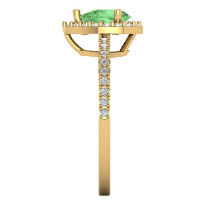 0.755 cttw Zirconia Simulated Green Diamond Solitaire with Zirconia Simulated Diamond Accents Engagement Ring - Solid Gold (VVS1, Pear Cut,7x5mm )