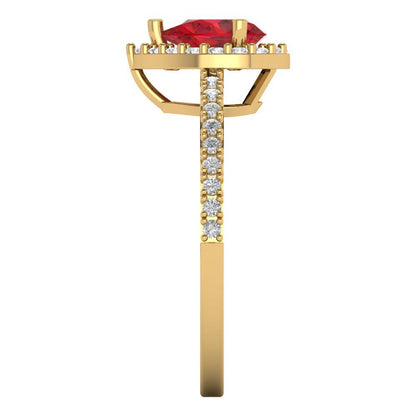 0.755 cttw Simulated Ruby Solitaire with Zirconia Simulated Diamond Accents Engagement Ring - Solid Yellow Gold (VVS1, Pear Cut,7x5mm )