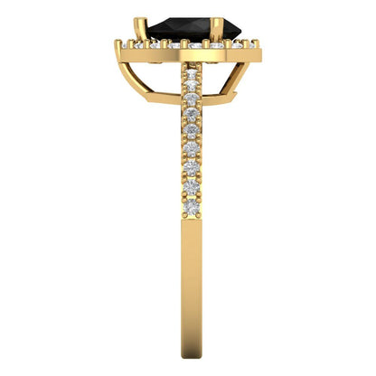 0.755 cttw Natural Onyx Solitaire with Zirconia Simulated Diamond Accents Engagement Ring - Solid Gold (Pear Cut,7x5mm )