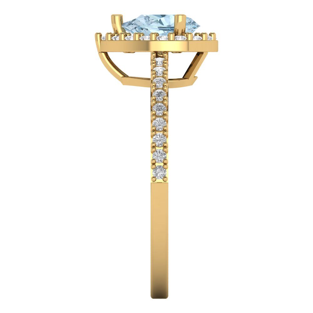 0.755 cttw Natural Swiss Blue Topaz Solitaire with Zirconia Simulated Diamond Accents Engagement Ring - Solid Gold (Pear Cut,7x5mm )