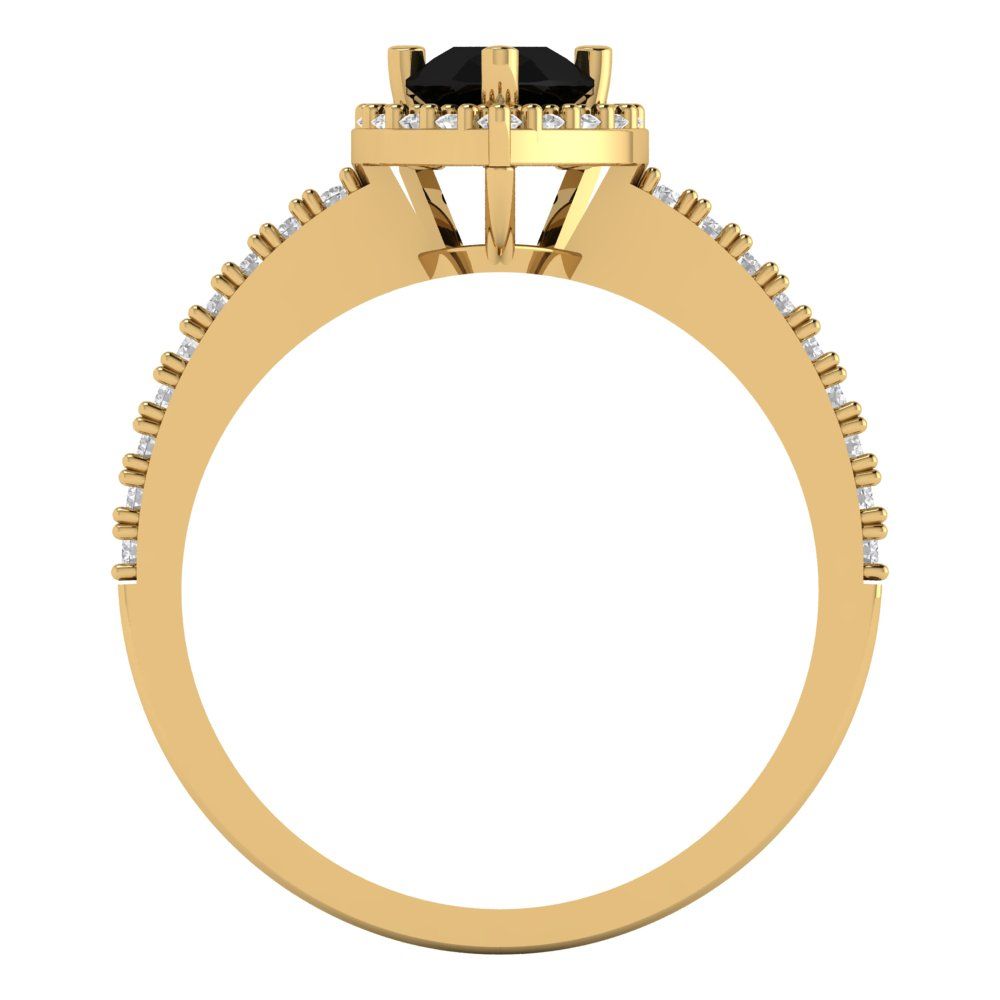 0.755 cttw Natural Onyx Solitaire with Zirconia Simulated Diamond Accents Engagement Ring - Solid Gold (Pear Cut,7x5mm )