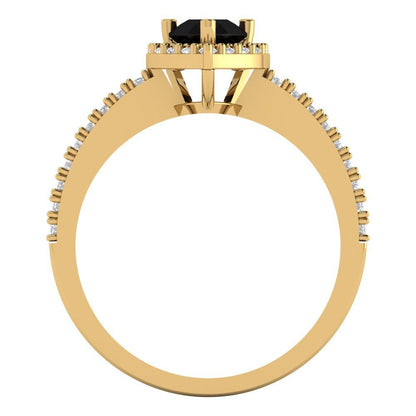 0.755 cttw Natural Onyx Solitaire with Zirconia Simulated Diamond Accents Engagement Ring - Solid Gold (Pear Cut,7x5mm )