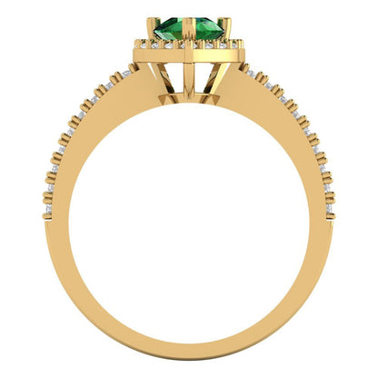 0.755 cttw Simulated Emerald Solitaire with Zirconia Simulated Diamond Accents Engagement Ring - Solid Gold (Pear Cut,7x5mm )