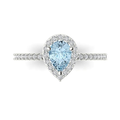0.755 cttw Natural Sky Blue Topaz Solitaire with Zirconia Simulated Diamond Accents Engagement Ring - Solid Gold (Pear Cut,7x5mm )