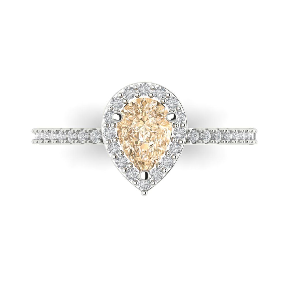 0.755 cttw Natural Morganite Solitaire with Zirconia Simulated Diamond Accents Engagement Ring - Solid Gold (Pear Cut,7x5mm )