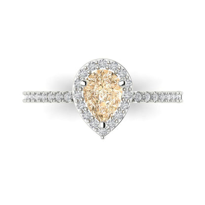 0.755 cttw Natural Morganite Solitaire with Zirconia Simulated Diamond Accents Engagement Ring - Solid Gold (Pear Cut,7x5mm )