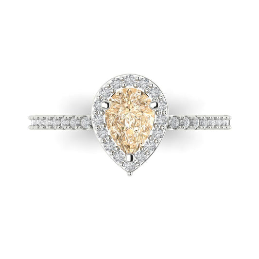 0.755 cttw Natural Morganite Solitaire with Zirconia Simulated Diamond Accents Engagement Ring - Solid White Gold (VVS1, Pear Cut,7x5mm )