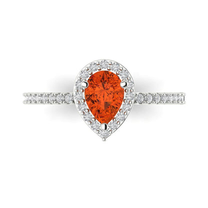 0.755 cttw Zirconia Simulated Red Diamond Solitaire with Zirconia Simulated Diamond Accents Engagement Ring - Solid Gold (VVS1, Pear Cut,7x5mm )