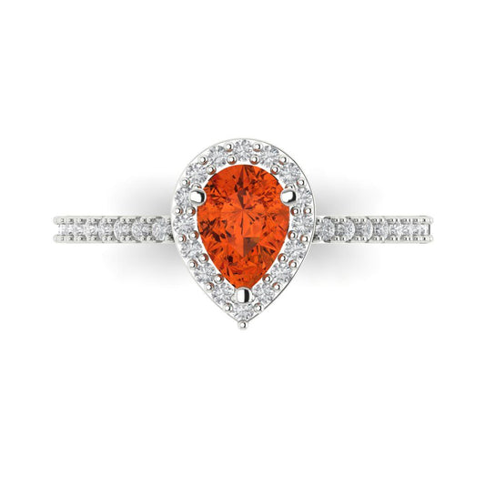 0.755 cttw Zirconia Simulated Red Diamond Solitaire with Zirconia Simulated Diamond Accents Engagement Ring - Solid White Gold (VVS1, Pear Cut,7x5mm )