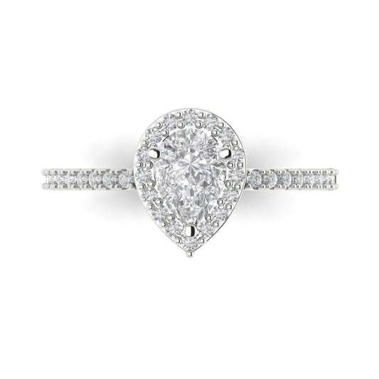 0.755 cttw White Sapphire Solitaire with Zirconia Simulated Diamond Accents Engagement Ring - Solid White Gold (VVS1, Pear Cut,7x5mm )