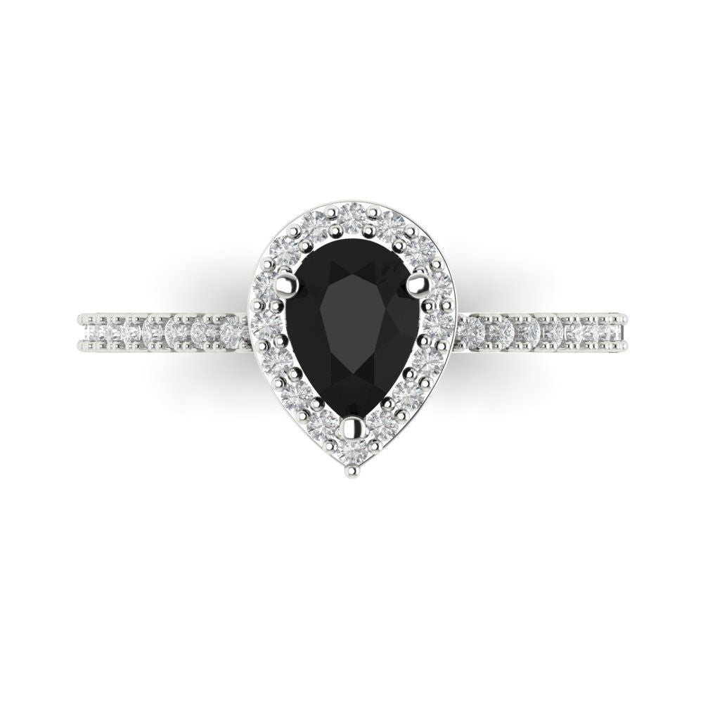 0.755 cttw Natural Onyx Solitaire with Zirconia Simulated Diamond Accents Engagement Ring - Solid Gold (Pear Cut,7x5mm )
