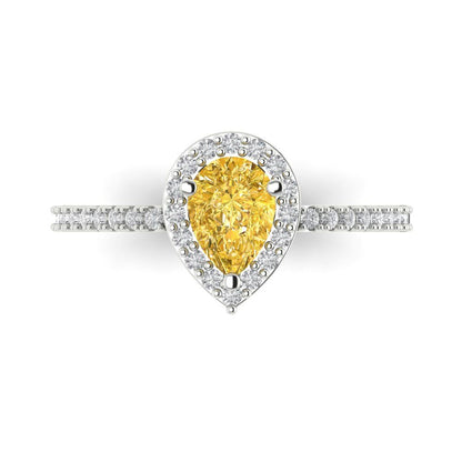 0.755 cttw Natural Citrine Solitaire with Zirconia Simulated Diamond Accents Engagement Ring - Solid Gold (Pear Cut,7x5mm )